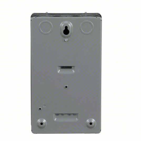 Gray metal wall plate with mounting holes on a white background