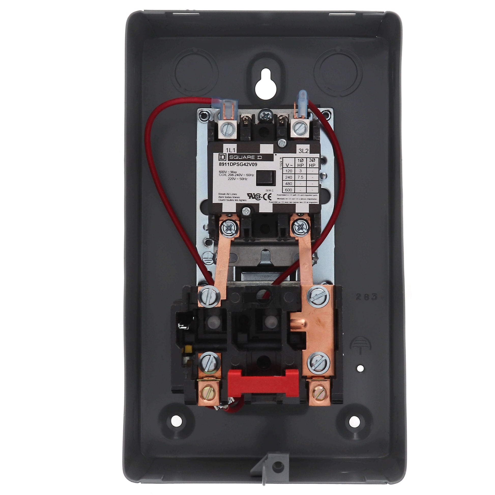 Electrical wall switch with wiring on a white background