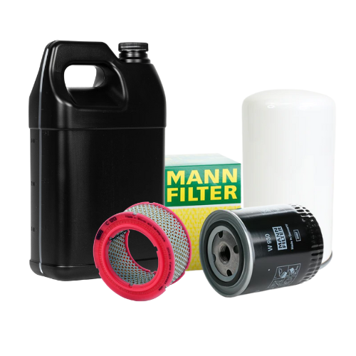 Mann Filter automotive filters including a black oil filter, red air filter, and a white fuel filter on a white background.