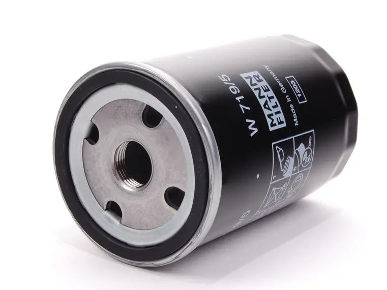 Oil filter with branding on a white background