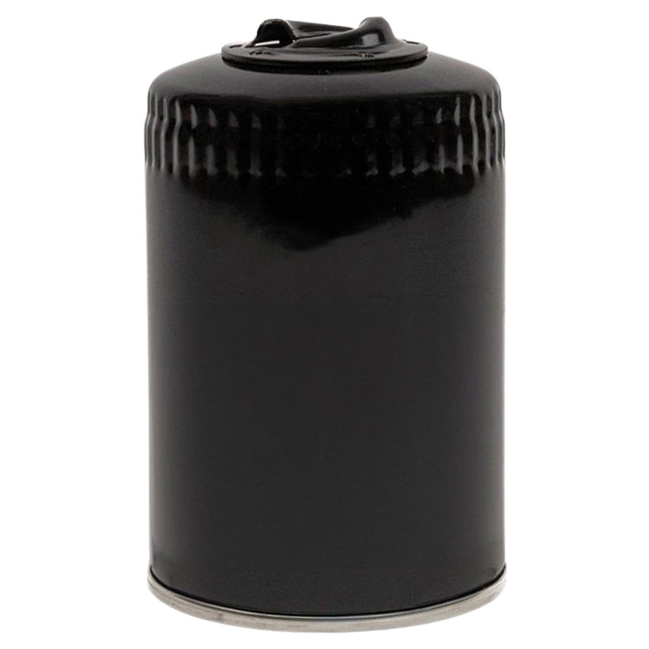 Black cylindrical container with a lid on a white background