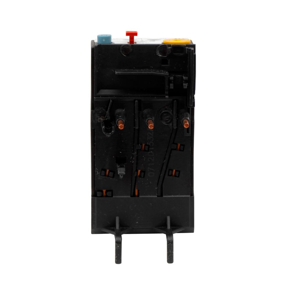 Black electrical relay on a white background