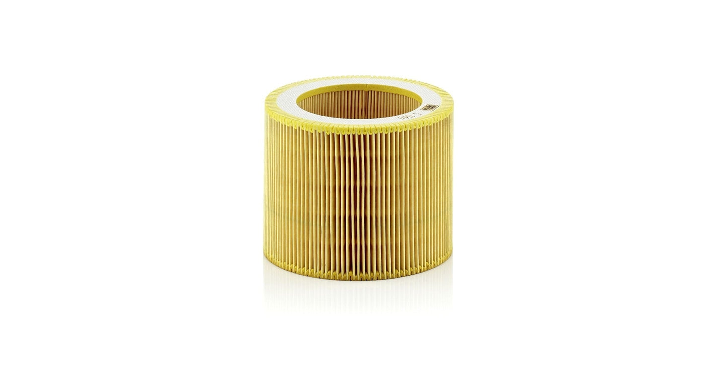 Yellow cylindrical filter on a white background