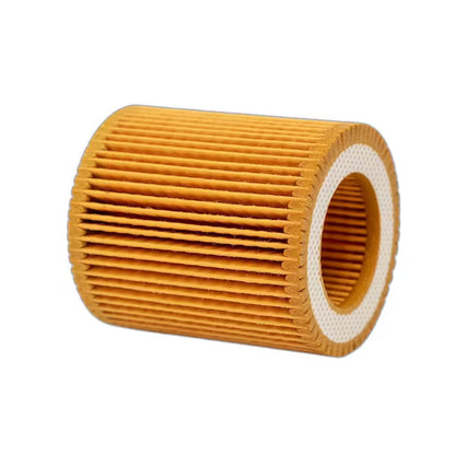 Cylindrical air filter with pleated design on a white background